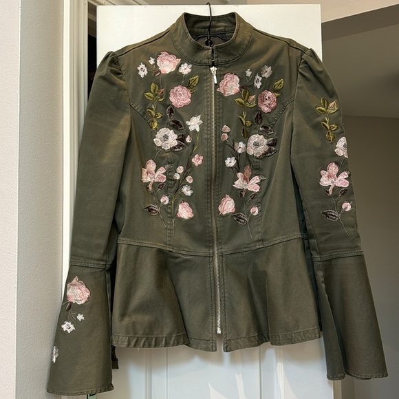 I.N.C. International Concepts Army Green Peplum Floral Jacket - Picture 2 of 5
